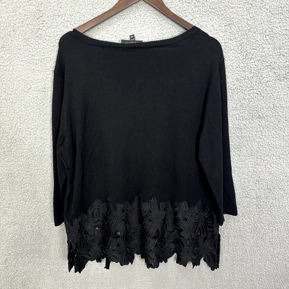 Lane Bryant Sweater Womens 18 Black Floral Embroidered Crochet‎ Whimsigoth Boho - Picture 2 of 6